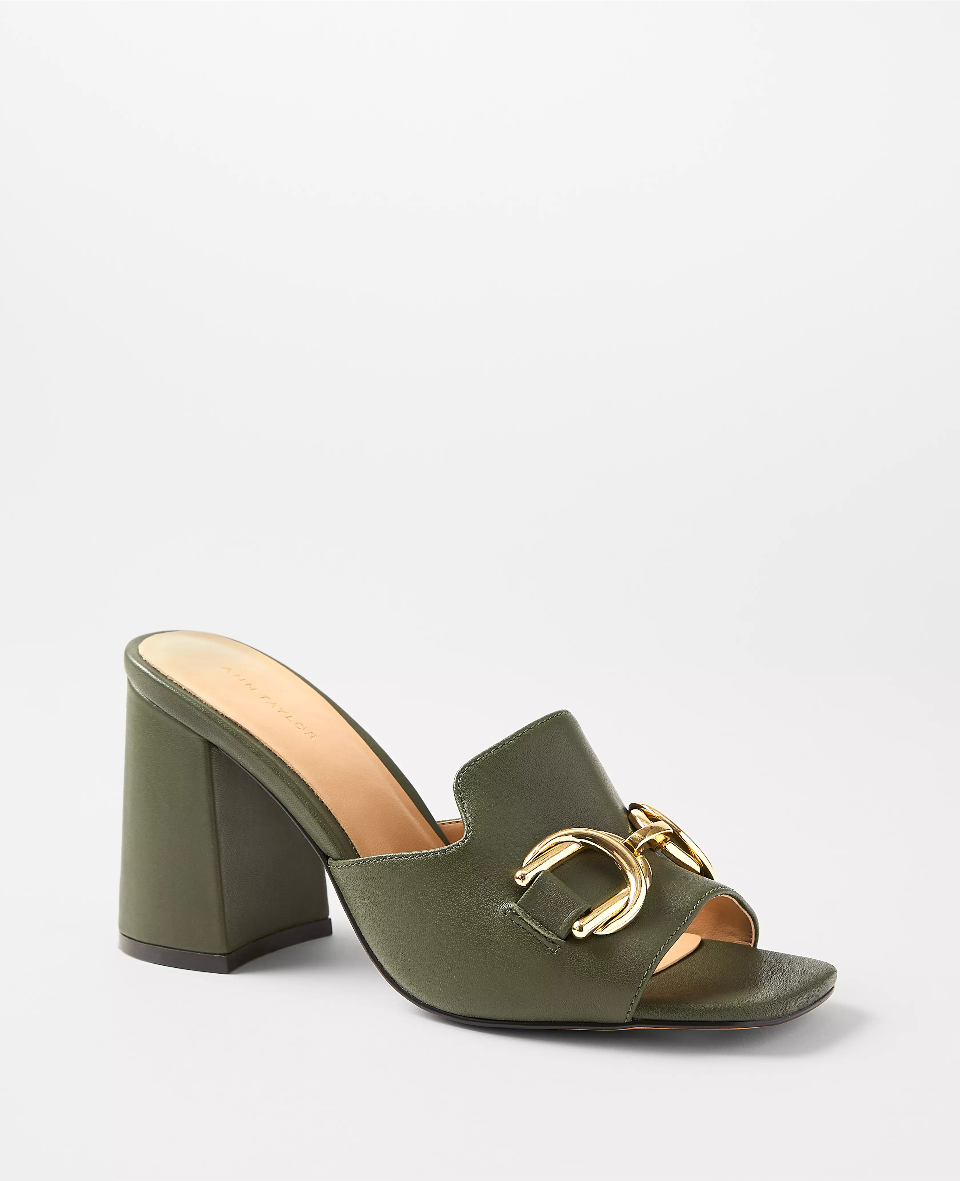 Chain Leather Block Heel Mule Sandals | Ann Taylor (US)