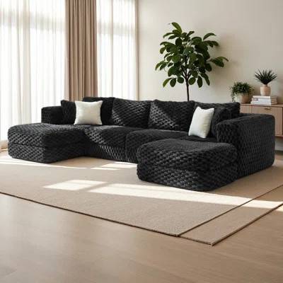 Modular Sectional Sofa 135.4" Boneless Sofa Couch Cozy Sectional Couch With Two Movable Ottomans For Living Room | Wayfair North America