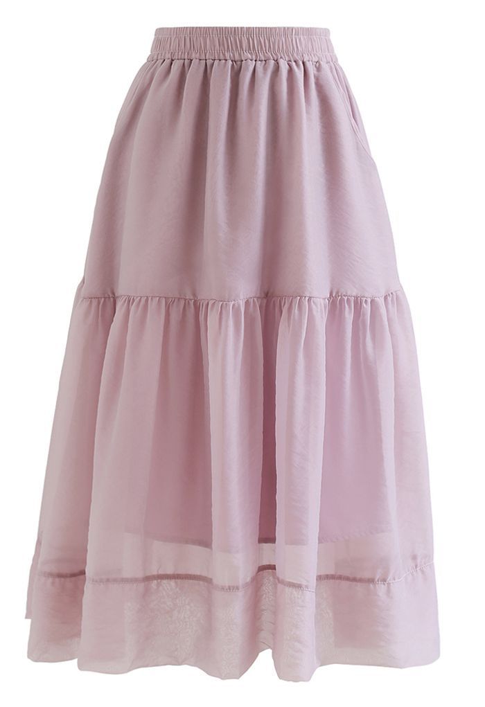 Side Pocket Semi-Sheer Frilling Skirt in Dusty Pink | Chicwish