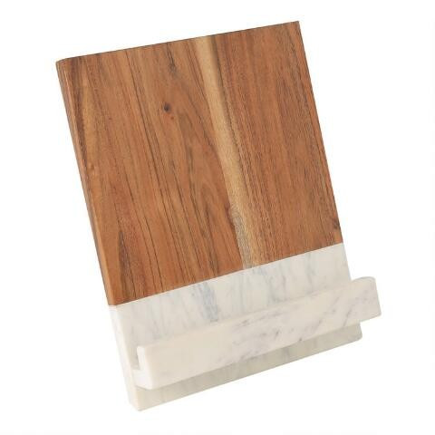White Marble and Wood Tablet Stand | World Market
