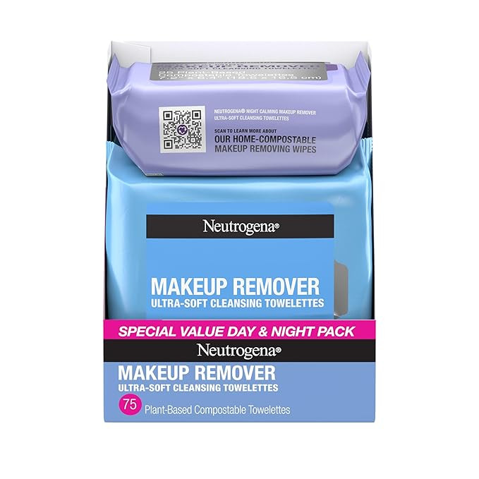 Neutrogena Day & Night Facial Cleansing Wipes, Makeup Remover Face Cleansing Towelettes & Night C... | Amazon (US)