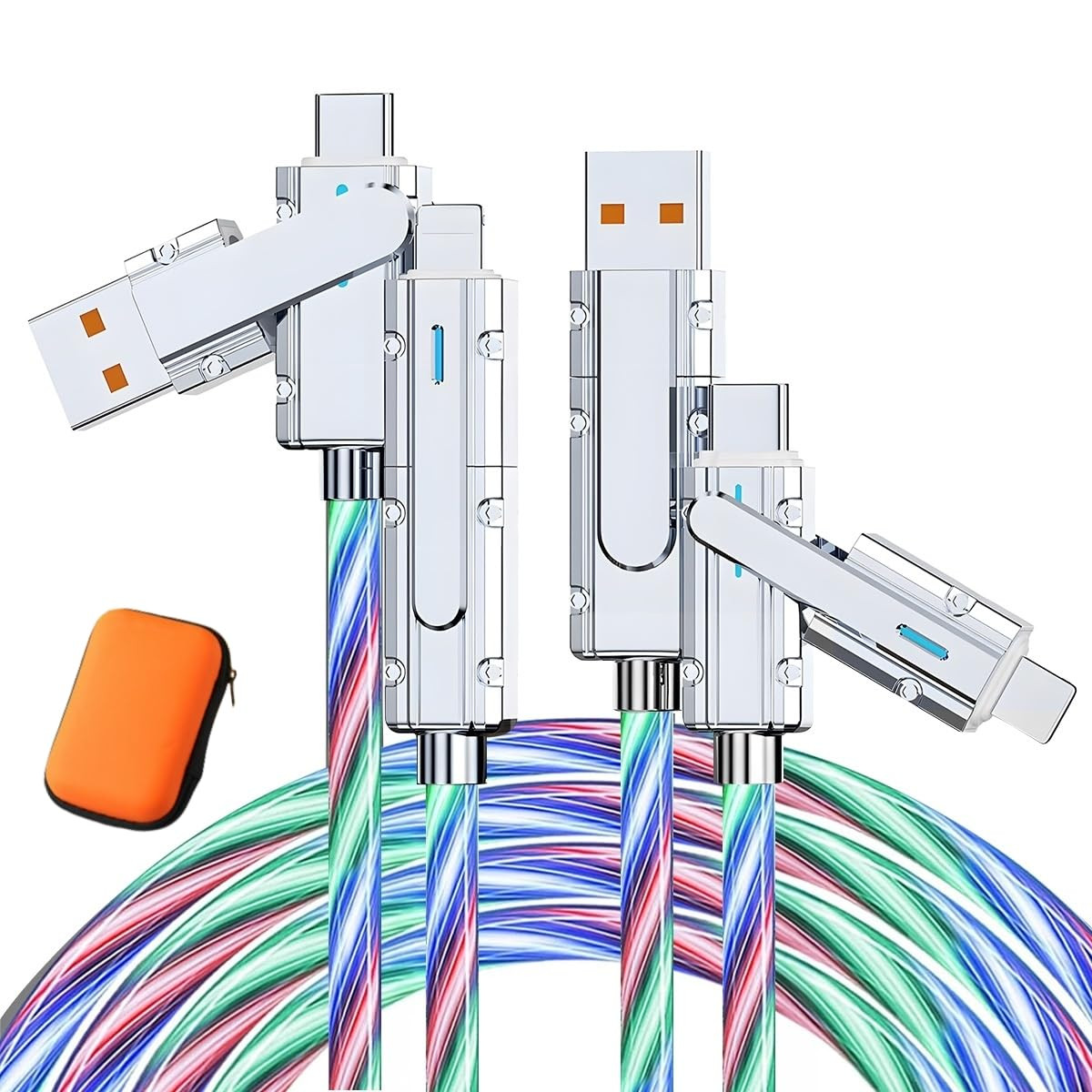 Light Up 4 in 1 USB Charging Cables with EVA Case 2 Pack 3.3ft Multicolored Flowing RGB LED Fast ... | Amazon (US)