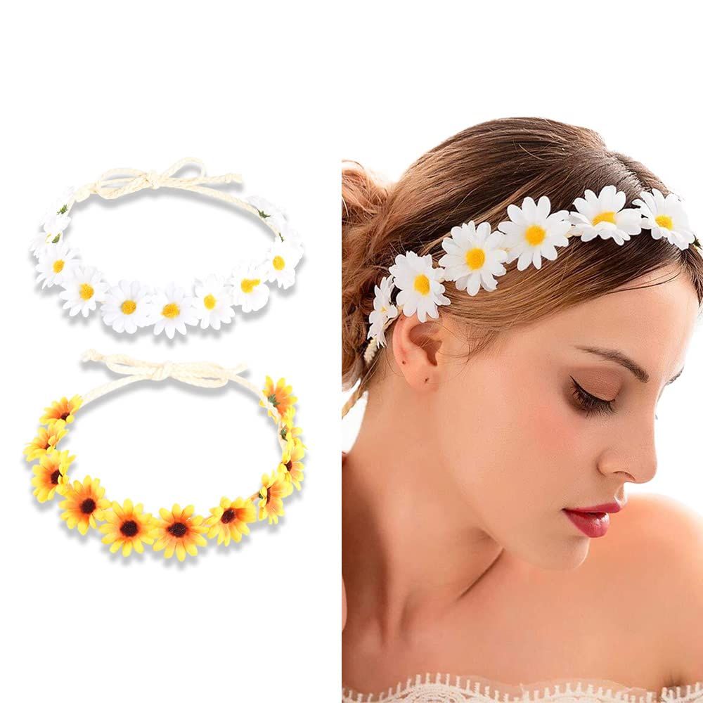 Sunflower Crown Hair Wreath Daisy Headbands for Women Girls Adjustable Floral Headpiece Hippie Fl... | Amazon (US)