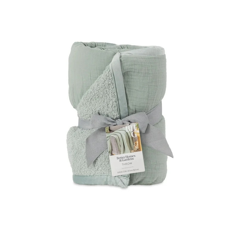 Better Homes & Gardens Gauze Reverse to Cozy Knit Super Soft Throw Blanket, Oversized, Green Rive... | Walmart (US)