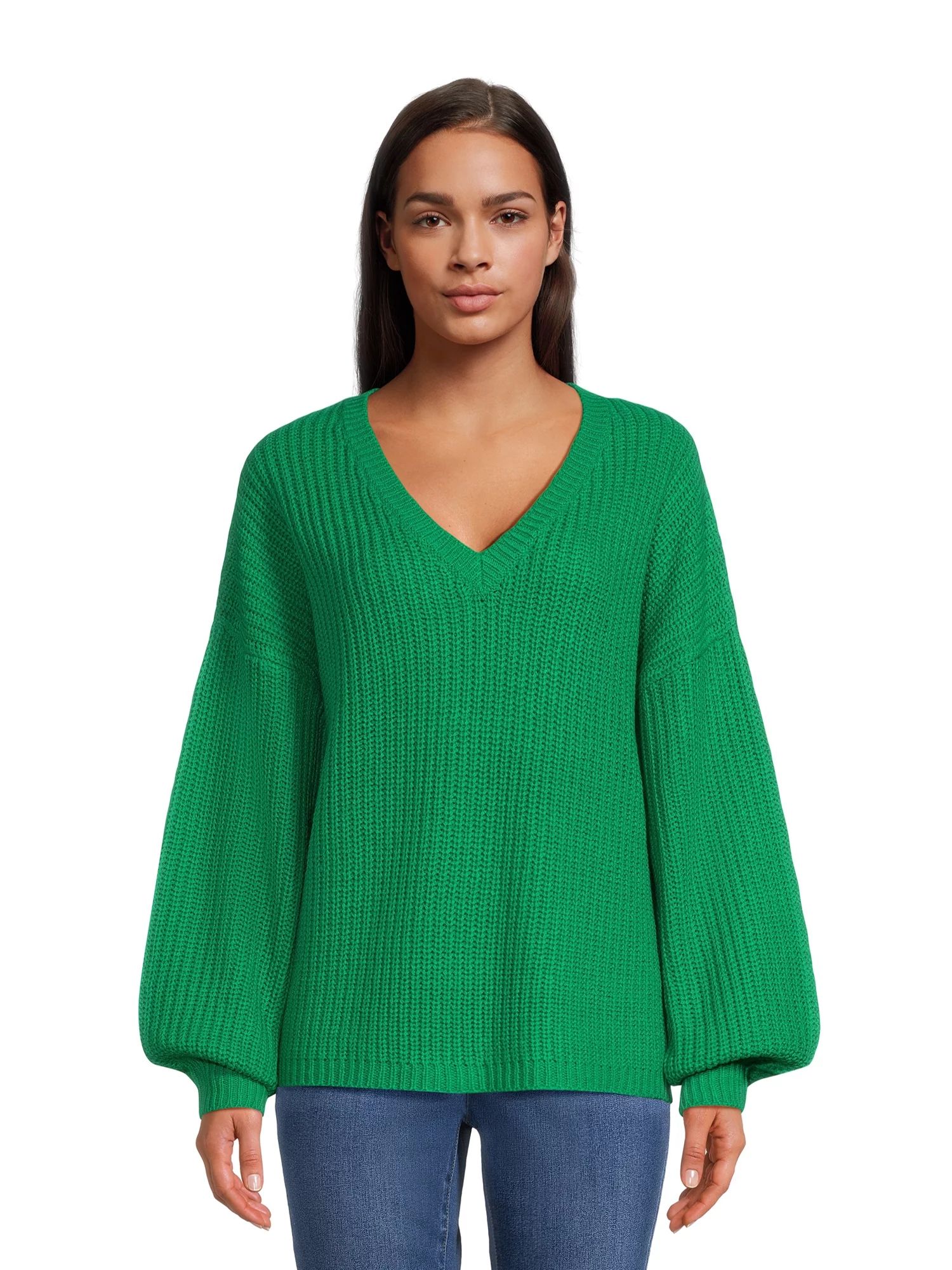 What's Next Women's V-Neck Shaker Stitch Knit Pullover Sweater, Midweight - Walmart.com | Walmart (US)