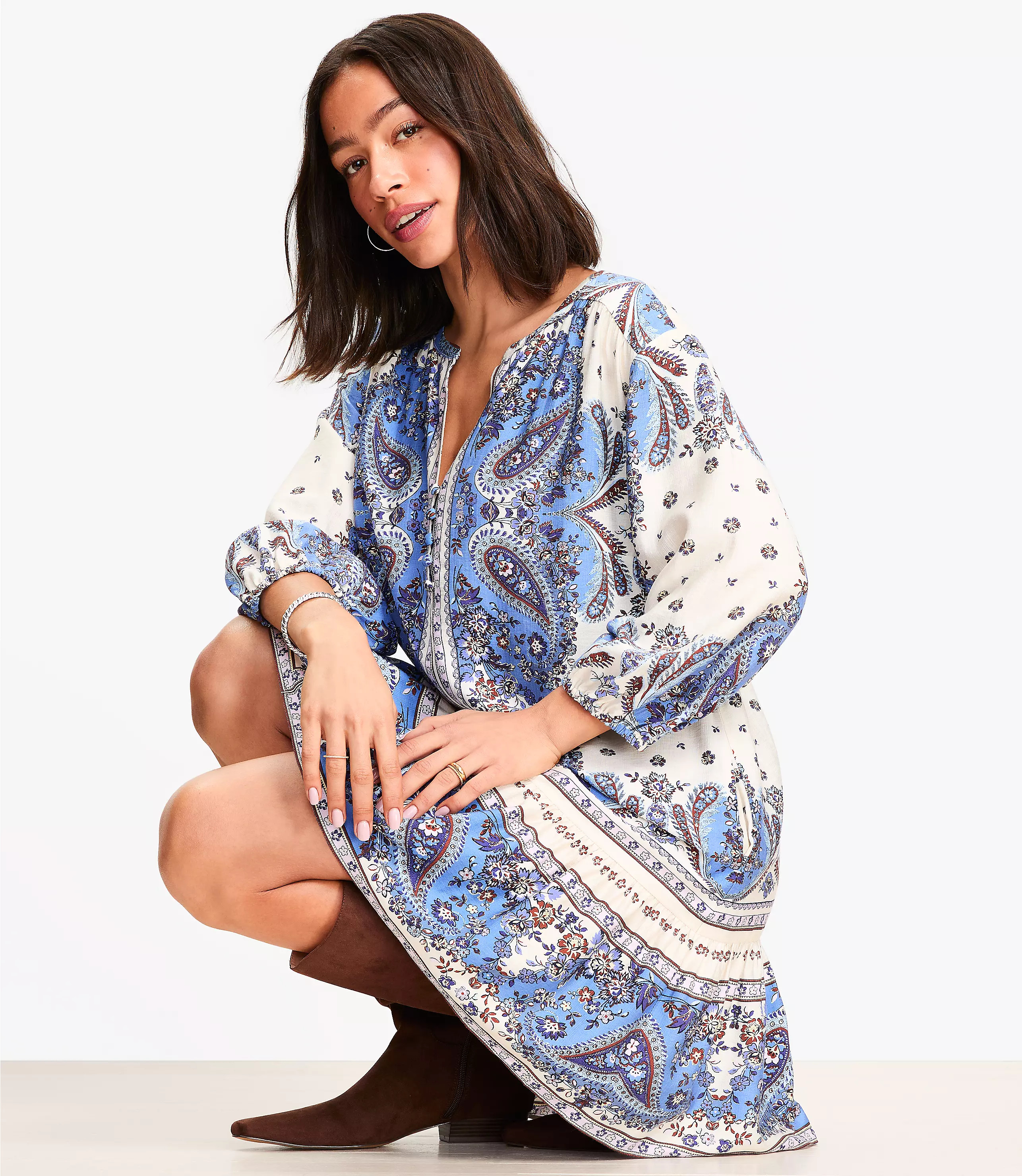 Petite Bandana Print Mini Flounce Dress | LOFT