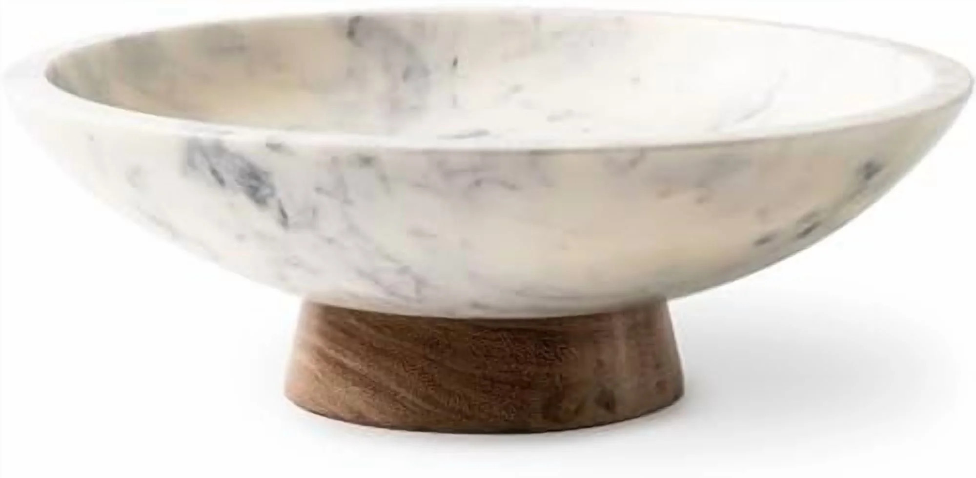 Marble Decorative Bowl for Home Decor - Handcrafted Natural Stone with Acacia Wood Pedestal - Ver... | Walmart (US)