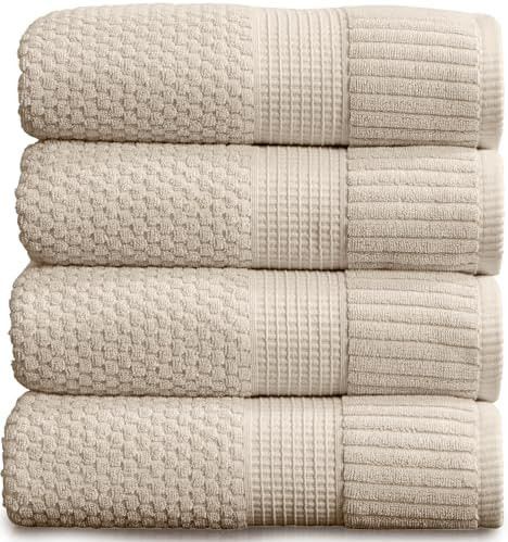 100% Cotton Bath Towel 4 Pack | Super Soft & Absorbent Quick-Dry Bath Towels 30" x 52" | Textured... | Amazon (US)