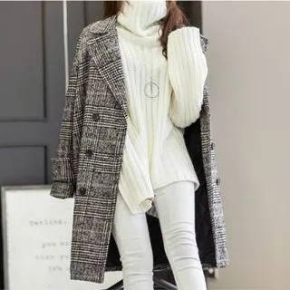 Double-Breasted Plaid Coat | YesStyle Global