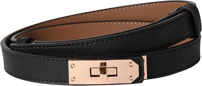 Women Skinny Leather Belt Solid Color Alloy Turn Lock Adjustable Waistband for Dresses Jeans Coat... | Amazon (US)