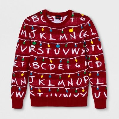 Men's Stranger Things Light Up Long Sleeve Sweatshirt - Scarlet | Target