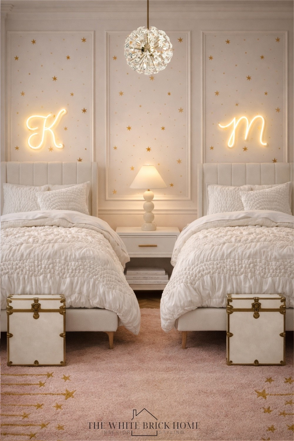 A dreamy, star lit girls room where soft textures, glowing initials, and timeless gd accents create the sweetest shared space. 

Girls room, girls bedroom, shared girls room, kids room, shared kids room, shared room design, girls room bedding, girls room decor, girls room rug, girls room ideas, girls room pink, pink girls room, girls room, girls room rug, girls room furniture, girls room wall light, girls room design ideas, girls room theme, pottery barn girls room, pottery barn shared girls room, pottery barn kids room 

#LTKHome #LTKmomlife #LTKKids