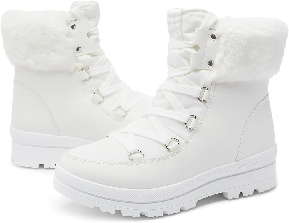 hash bubbie Women's Fuzzy Mid-Calf Boots Lace up Snow Boots for women Non Slip Combat Boots Black... | Amazon (US)