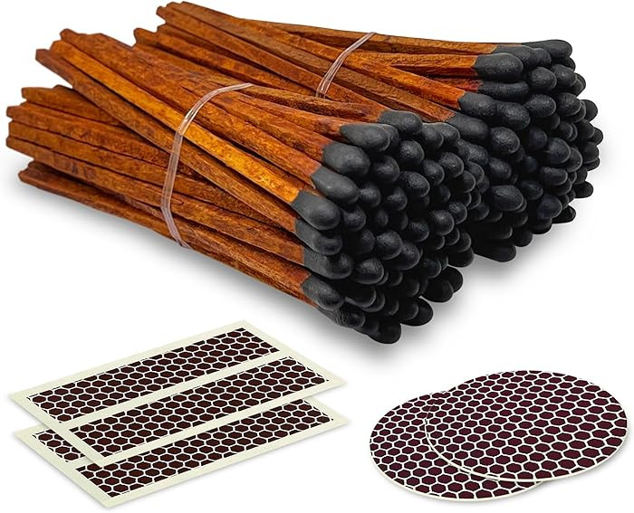4" Brown Stick Black Tip Espresso Matches (100 Count, + Striking Stickers) | Decorative Unique & ... | Amazon (US)