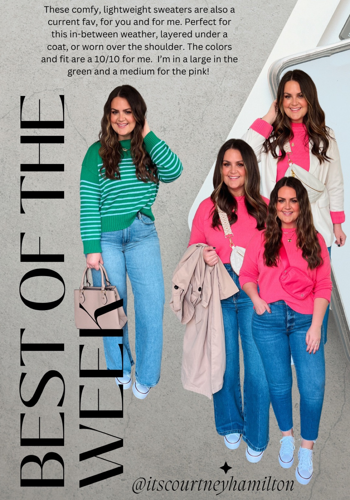 Spring sweaters, lightweight sweaters, green sweater, pink sweater, style over 30, midsize, size 12, spring fashion 

Green, large
Pink, medium

#LTKfindsunder50 #LTKstyletip #LTKmidsize