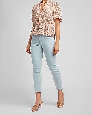 Cheetah Tiered V-Neck Peplum Top | Express