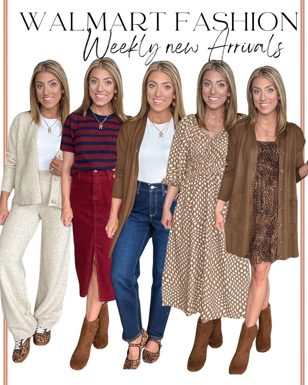 I’m SO excited for WALMART FASHION NEW ARRIVALS this week 😍 y’all get ready because these are GOOD! Just the fact that these are @walmartfashion blows my mind 🤯 everything is under $40, and you’d think so many of these cost SO much more! Matching #WalmartFashion knit set is incredible and comes in several colors. @walmart corduroy skirt is back 🥳 

For size reference, I’m 5’2 and normally a size xs/2

- knit set: runs TTS (wearing the xs)
- corduroy skirt: TTS (wearing the 2)
- stripe sweater: TTS (wearing the xs) 
- straight leg jeans: go down a size (wearing the 2)
- cardigan: TTS (wearing the xs)
- midi dress: go down a size (wearing the xs)
- leopard dress: TTS (wearing the xs)
- denim shacket: I like to go up a size (wearing the S)
- zip pullover: TTS (wearing the xs)
- square neck top: TTS (wearing the xs)
- ruffle midi dress: go down a size (wearing the xs)
- ribbed pullover: TTS (wearing the xs)

Walmart Fashion. Walmart Finds. LTK under 50. LTK petite. Everyday style. Summer to fall style. 

#LTKFindsUnder50 #LTKPetite #LTKStyleTip