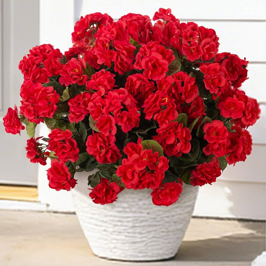 Ammyoo Artificial Geranium Flowers for Outdoors Decoration, Fake Silk Geraniums Flower UV Resista... | Amazon (US)