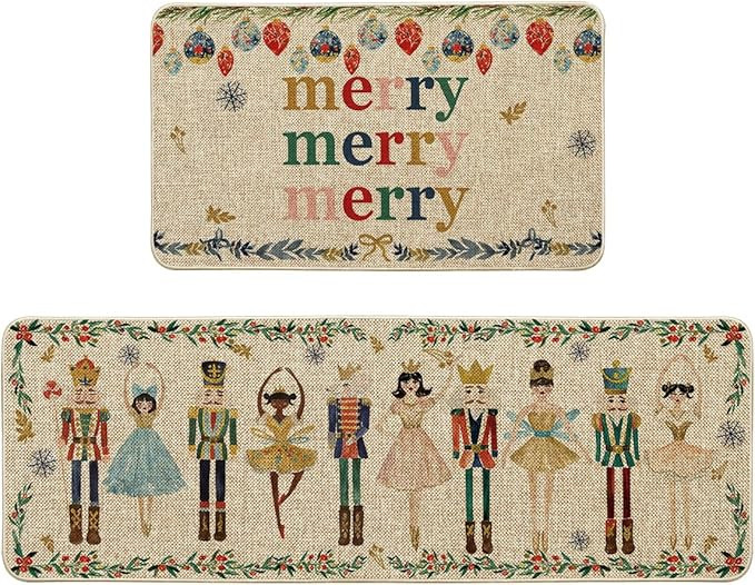 Artoid Mode Watercolor Nutcrackers Merry Christmas Decorative Kitchen Mats Set of 2, Home Party L... | Amazon (US)