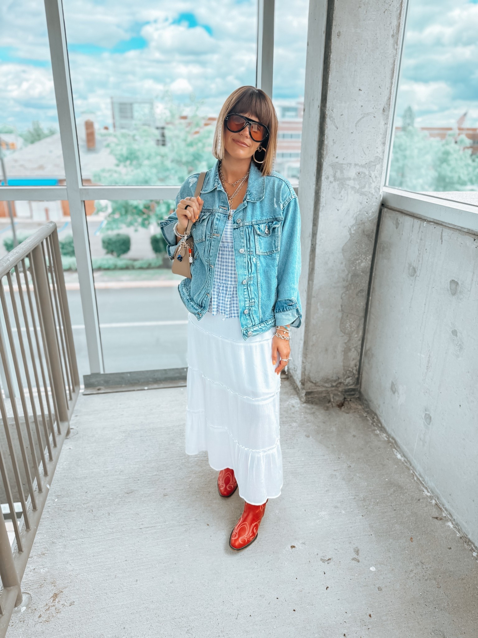 Perfect summer ootd! 😍🩵❤️

Top/ s tts 
Jacket/ XL sized up 3 sizes 
Skirt/ xxs sized down 1 
Boots/ 8 tts


#LTKParties #LTKSummerEdit #LTKShoeCrush