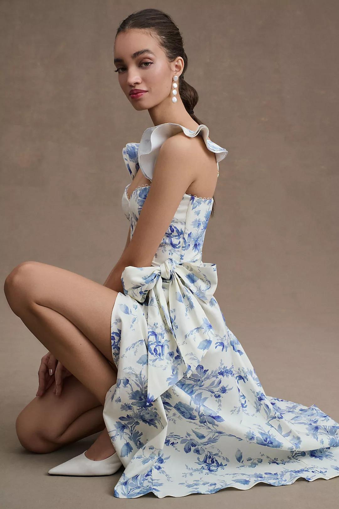 V. Chapman Vera Ruffle-Strap Corset Side-Slit Midi Dress | Anthropologie (US)