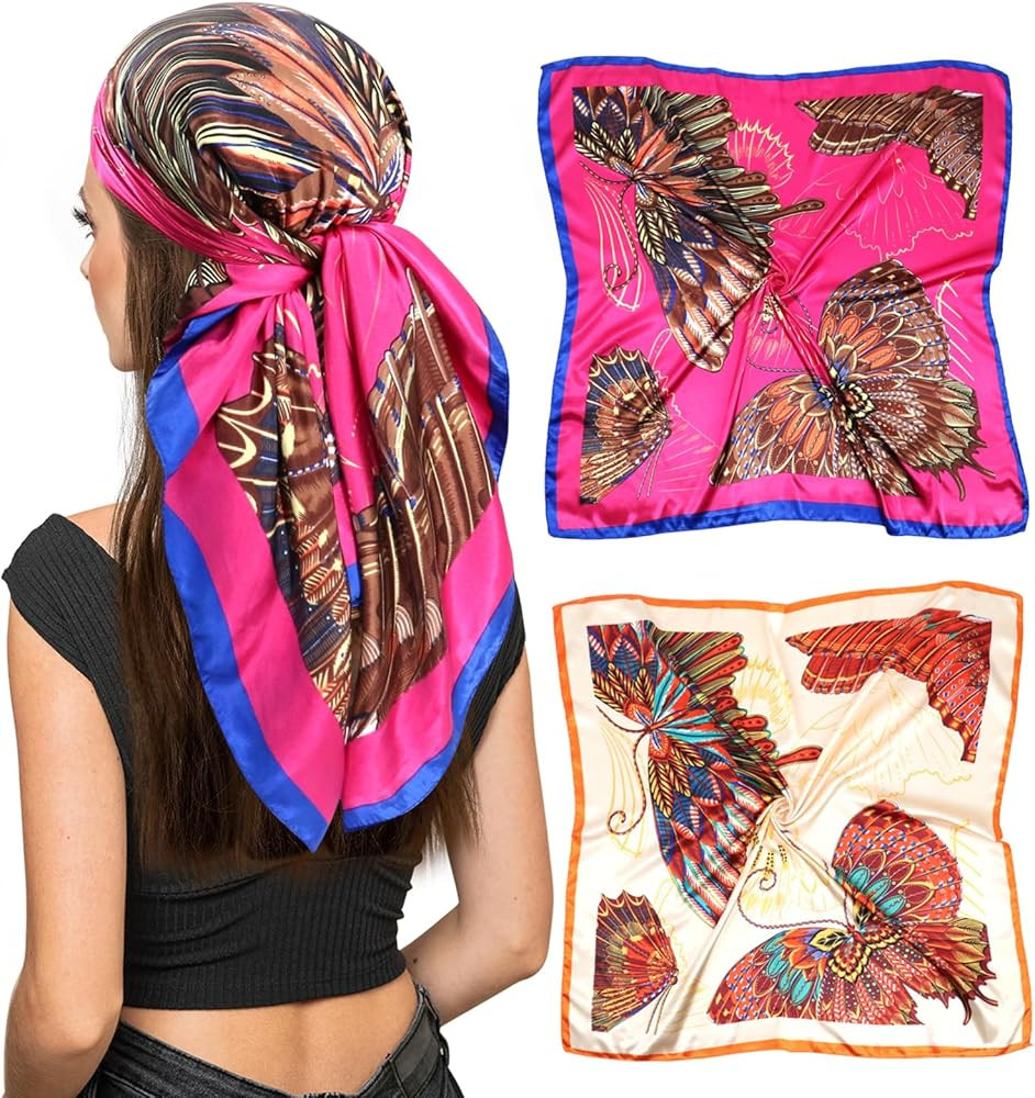 vimate 35" Square Silk Like Head Scarf - Women's Fashion Satin Scarf Bandana for Hair Wrapping at... | Amazon (US)