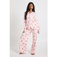 Womens Christmas Gingerbread Man Print Long Sleeve Shirt & Pants Pyjama Set - Pink - 12 | boohoo (US & Canada)