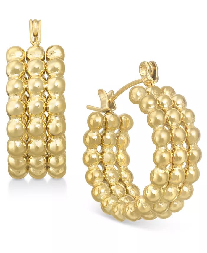 14k Gold-Plated Medium Triple-Row Beaded Hoop Earrings | Macy's