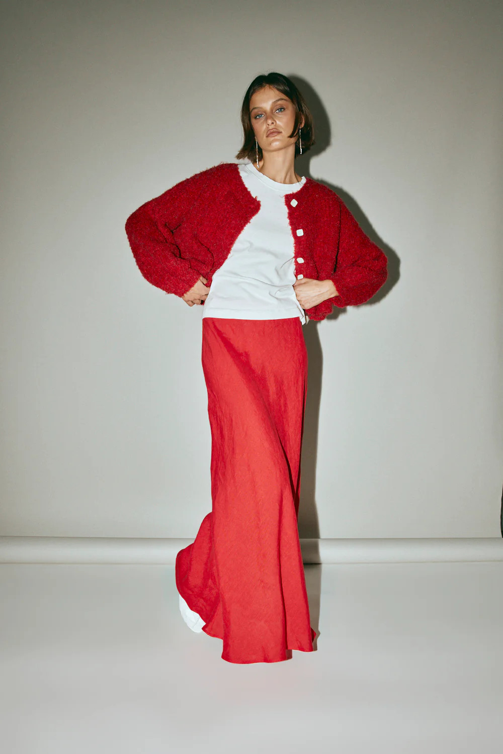 Ena Linen Bias Cut Maxi Skirt Chilli | VRG Grl