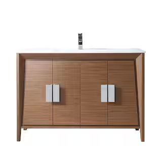 Larvotto 48 in. W x 18. in D. x 34 in. H Bathroom Vanity in Wheat Color with White Ceramic Top CL... | The Home Depot