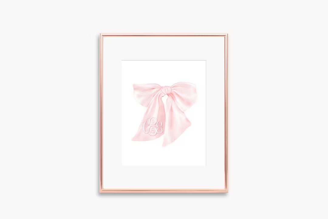 Pink Bow Wall Art for Nursery Printed Pink Monogram Bow - Etsy | Etsy (US)