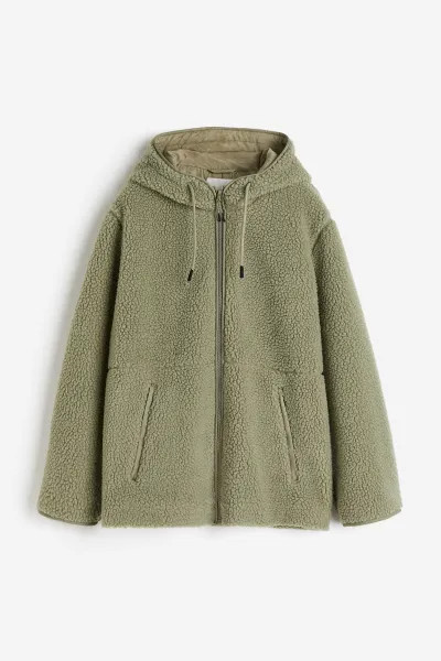 Teddyjacke mit Kapuze - Helles Khakigrün - Ladies | H&M AT | H&M (DE, AT, CH, NL, FI)