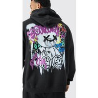 Mens Oversized Teddy Graffiti Graphic Hoodie - Black - L | boohoo (US & Canada)