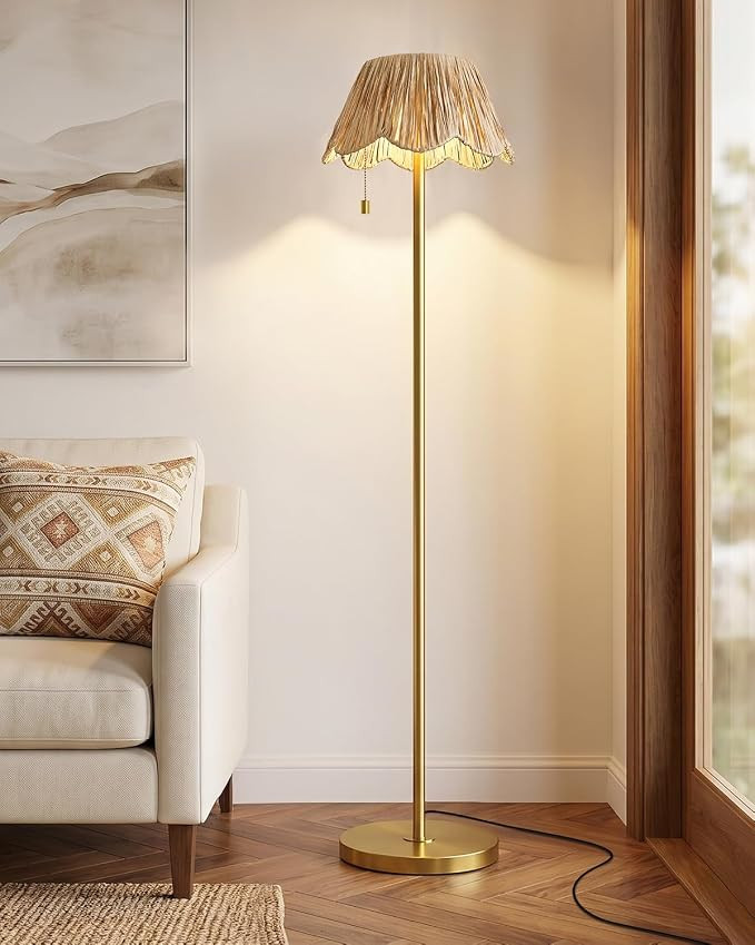 65" Boho Floor Lamps for Living Room, Rattan Floor Lamp, Pull Chain Switch, Gold Standing Lamp wi... | Amazon (US)