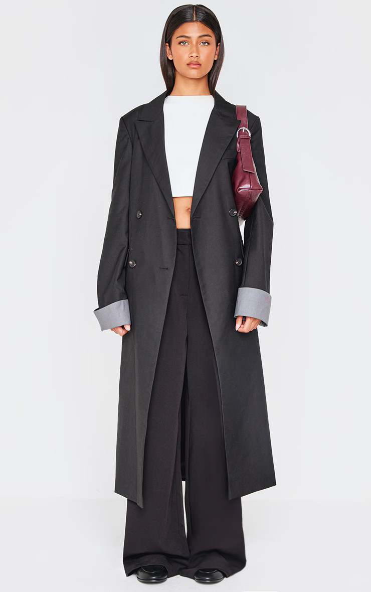 Black Tailoring Trim Trench Coat | Outerwear | PrettyLittleThing US