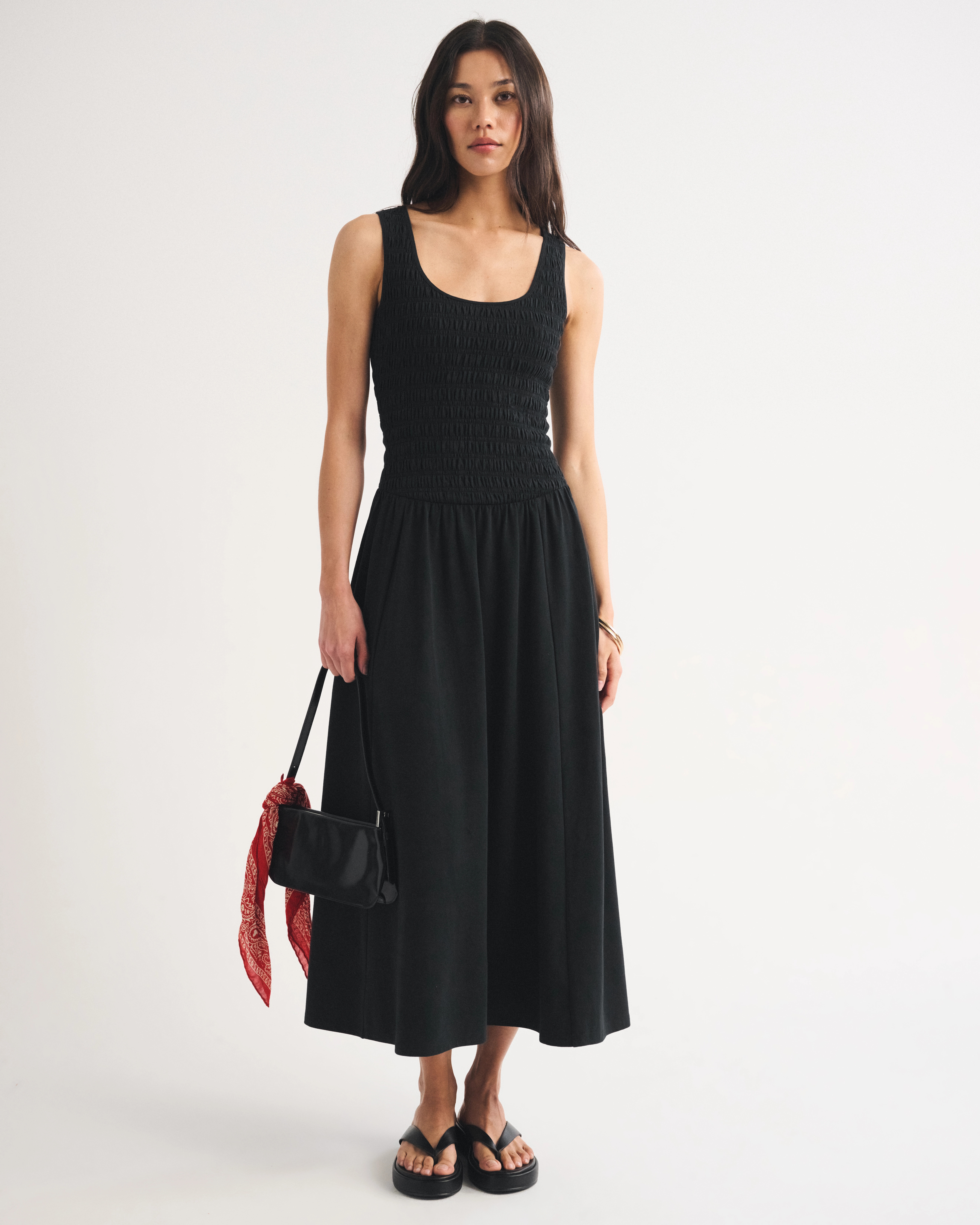 A&F Sydney Smocked Reversible Neckline Knit Midi Dress | Abercrombie & Fitch (US)