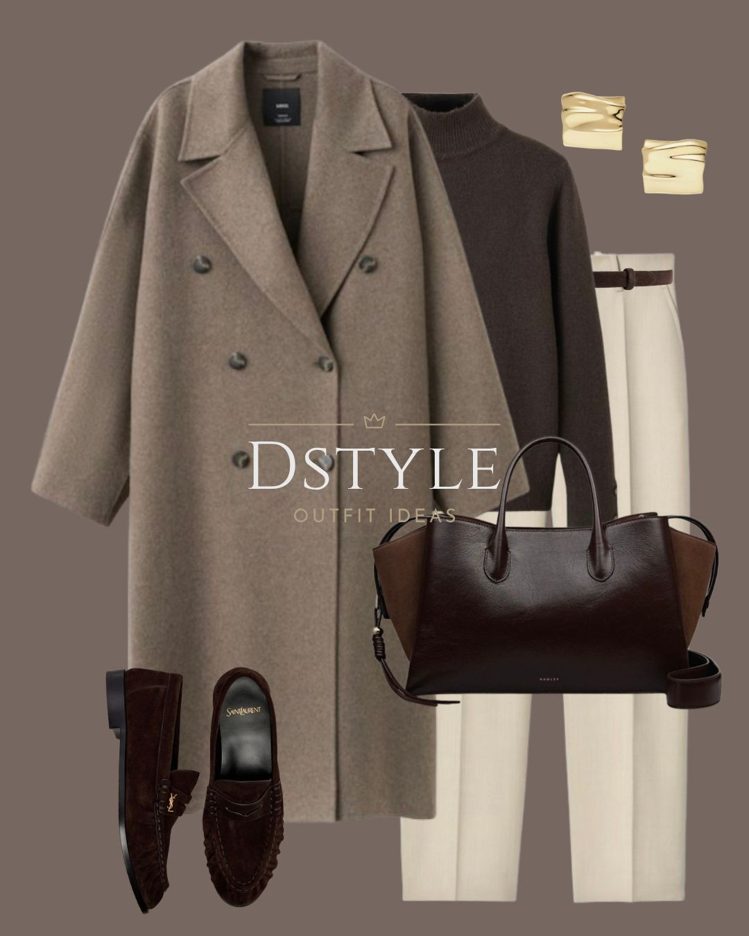 Mixing rich chocolate brown with beige wool trousers and a luxe taupe wool coat creates an incredibly chic and sophisticated ensemble. Obsessed with these suede loafers and structured leather tote bag for a polished finish. This is the definition of timeless style and is perfect for the office or an elevated weekend! Shop the full look below! 

 #LTKootd #LTKWorkwear