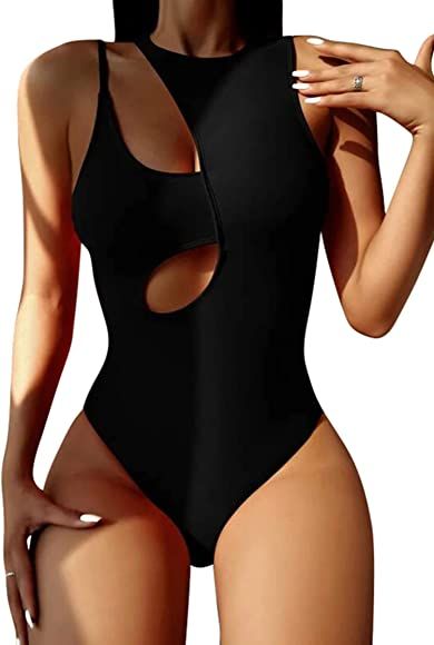 Hilinker Women's Cutout Swimsuit High Waisted Monikini One Piece Bathing Suit | Amazon (US)