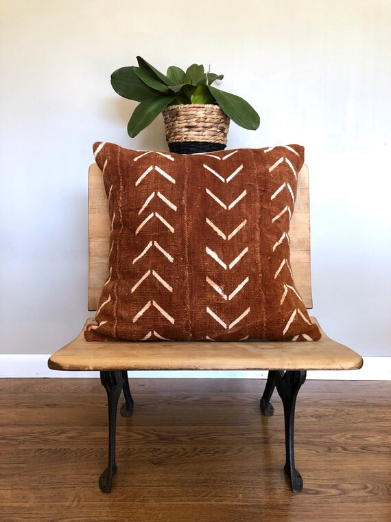 African mudcloth pillow sham, Mali mudcloth, textured fabric, rust, cream, arrows, geometric, pil... | Etsy (US)