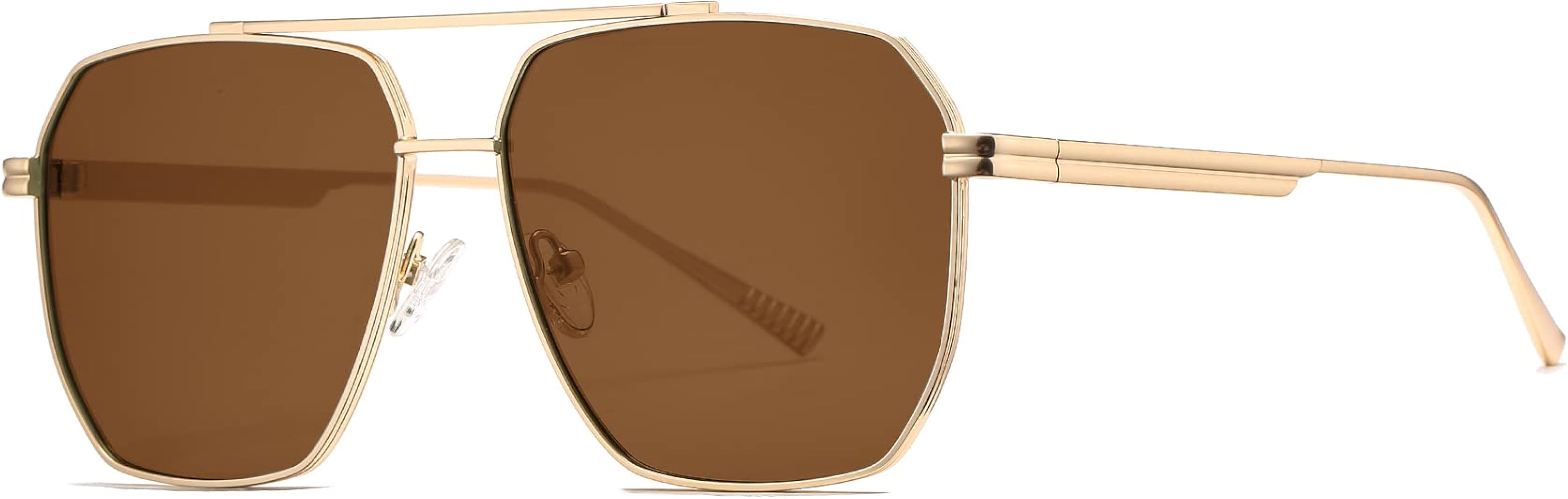 PORADAY Square Sunglasses for Women Men Retro Oversized Aviator Sun Glasses Classic Large Metal Fram | Amazon (US)