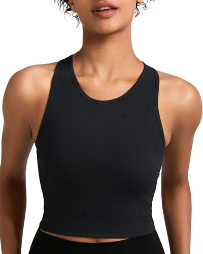 RUNNING GIRL Sports Bras for Women High Impact Seamless Ribbed Longline High Neck Workout Crop Ta... | Amazon (US)