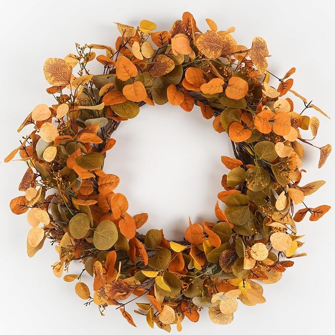 Eucalyptus Fall Wreaths for Front Door 22", Handmade Fall Leaves Wreath for Autumn, Floral Farmho... | Amazon (US)