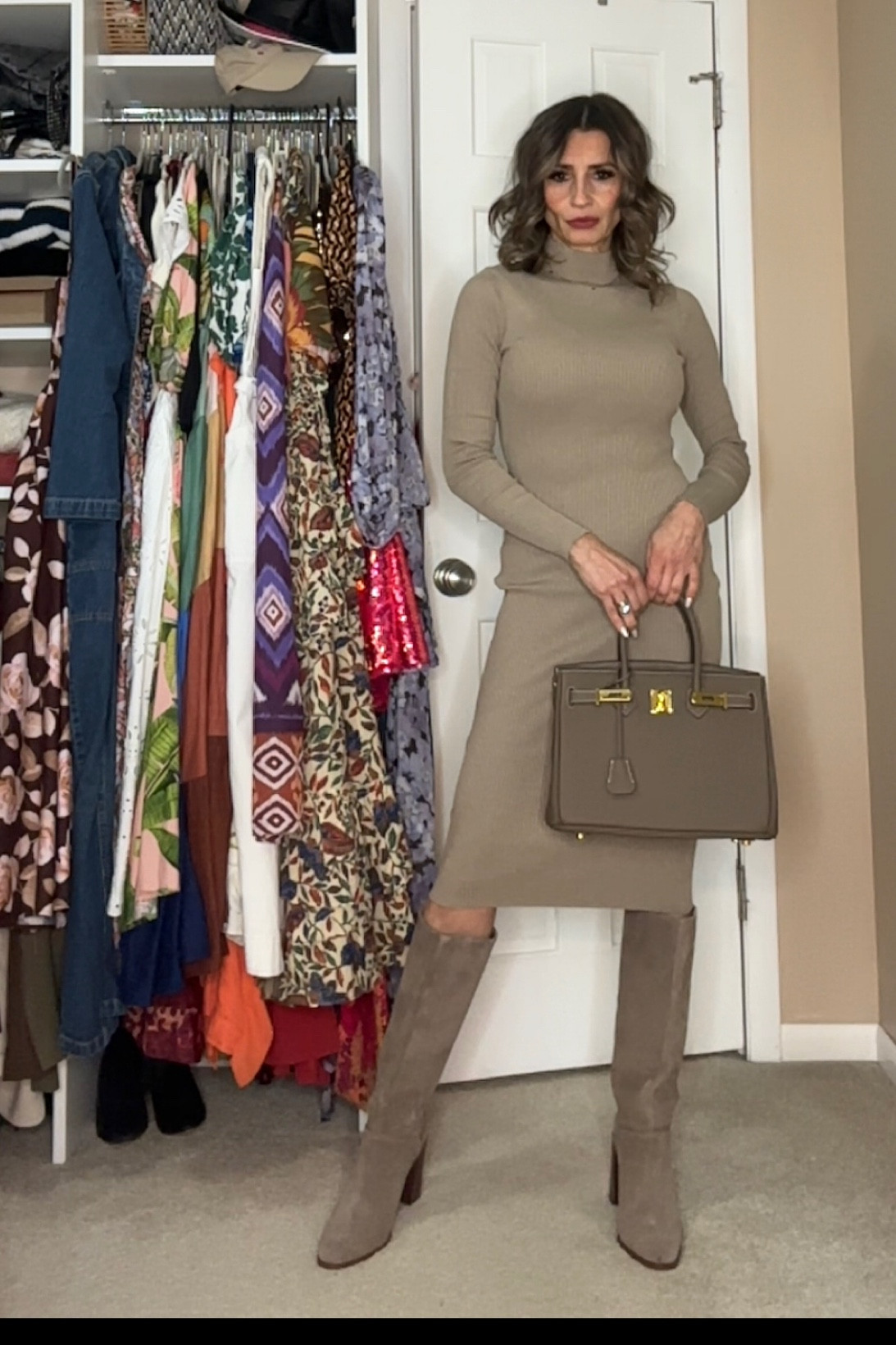 3 tones of beige 🥰

This sweater dress fits beautifully with a mock neck that doesn’t bother the hair on your neck 😁 It fits true to size.

Boots are from an old season, so I linked similar ones

This Walmart tote looks exactly like the Hermés Birkin for a fraction of the cost!

#LTKstyletip #LTKover40 #LTKfindsunder100