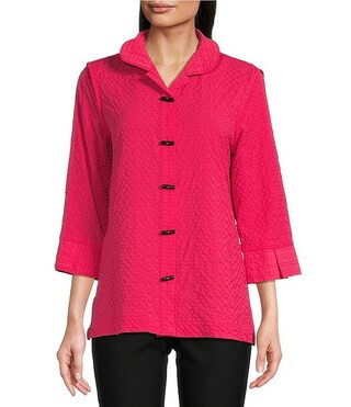 Textured Wire Collar 3/4 Sleeve Button Front Tunic | Dillard's