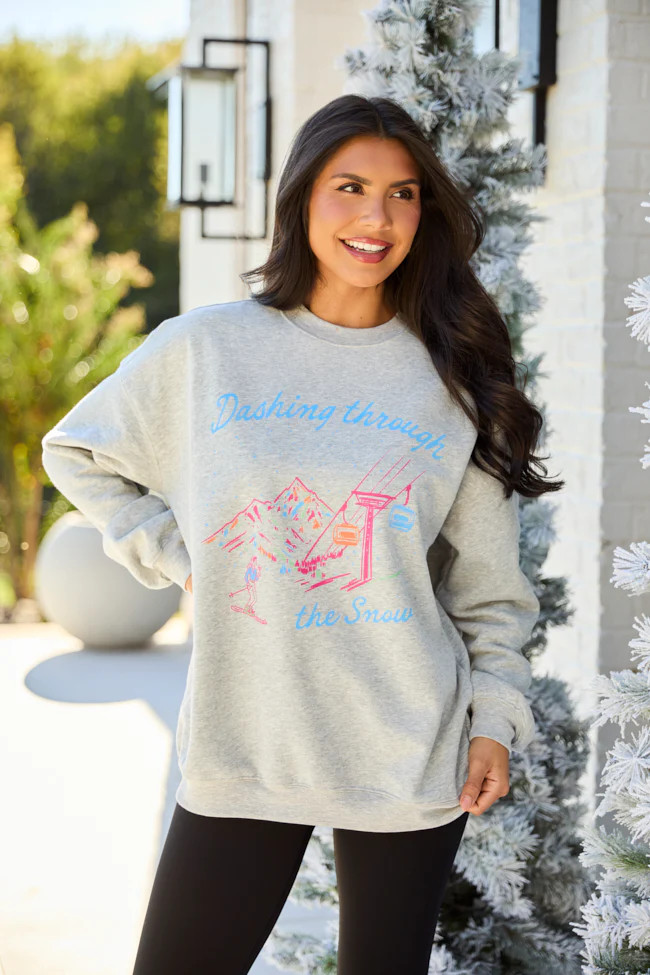 Dashing Through The Snow Light Grey Graphic Sweatshirt | Pink Lily
