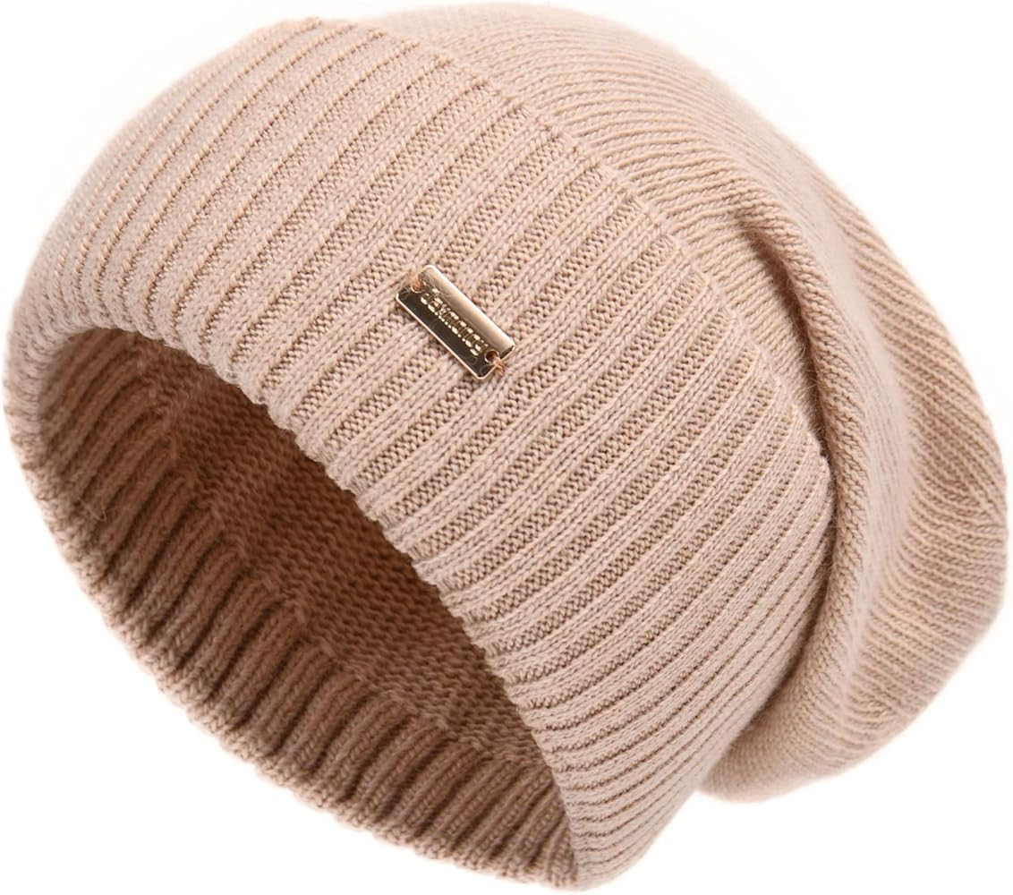 jaxmonoy Cashmere Slouchy Beanies for Women Winter Lightweight Girls Wool Knit Hat Cuffed Soft Warm  | Amazon (US)