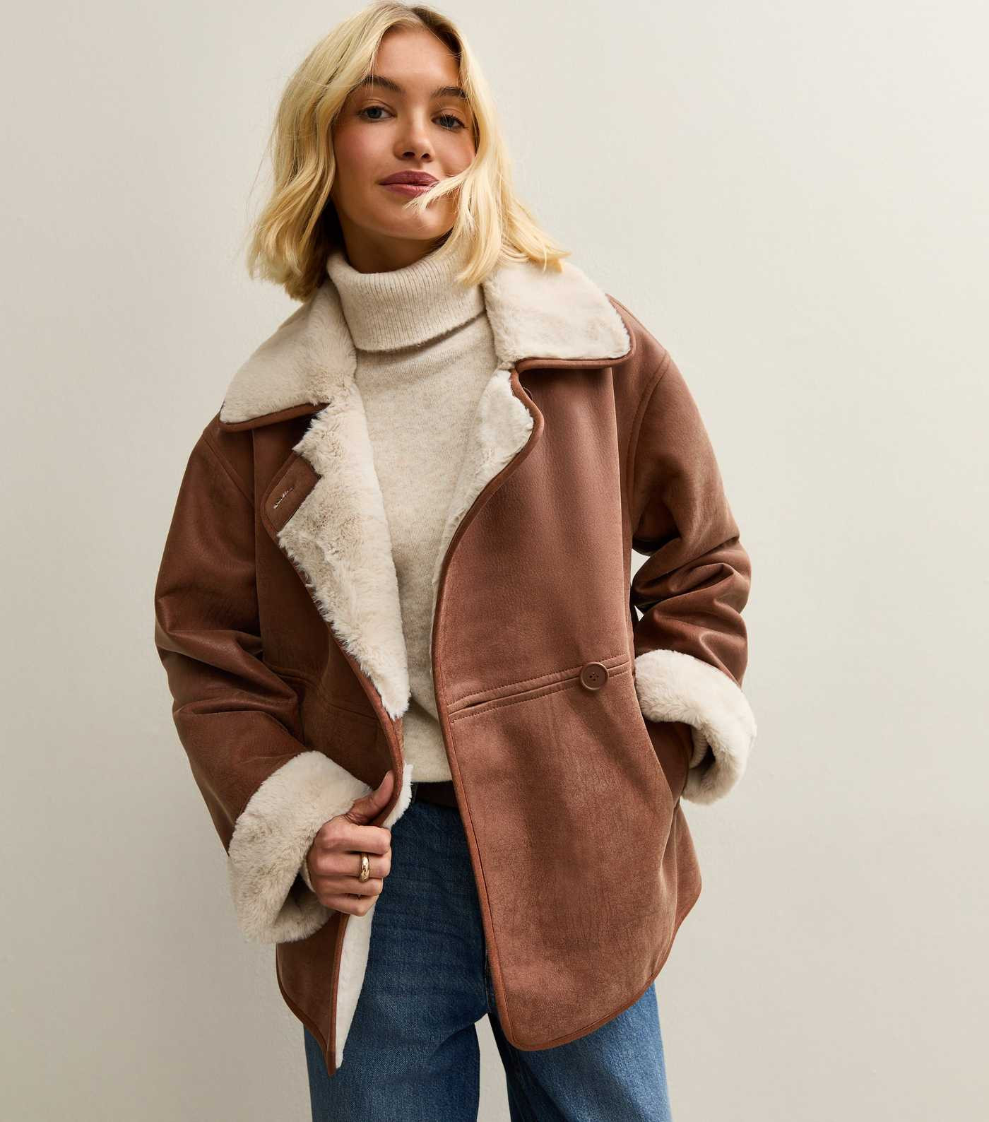 Brown Contrast Trim Bonded Jacket | New Look | New Look (UK)