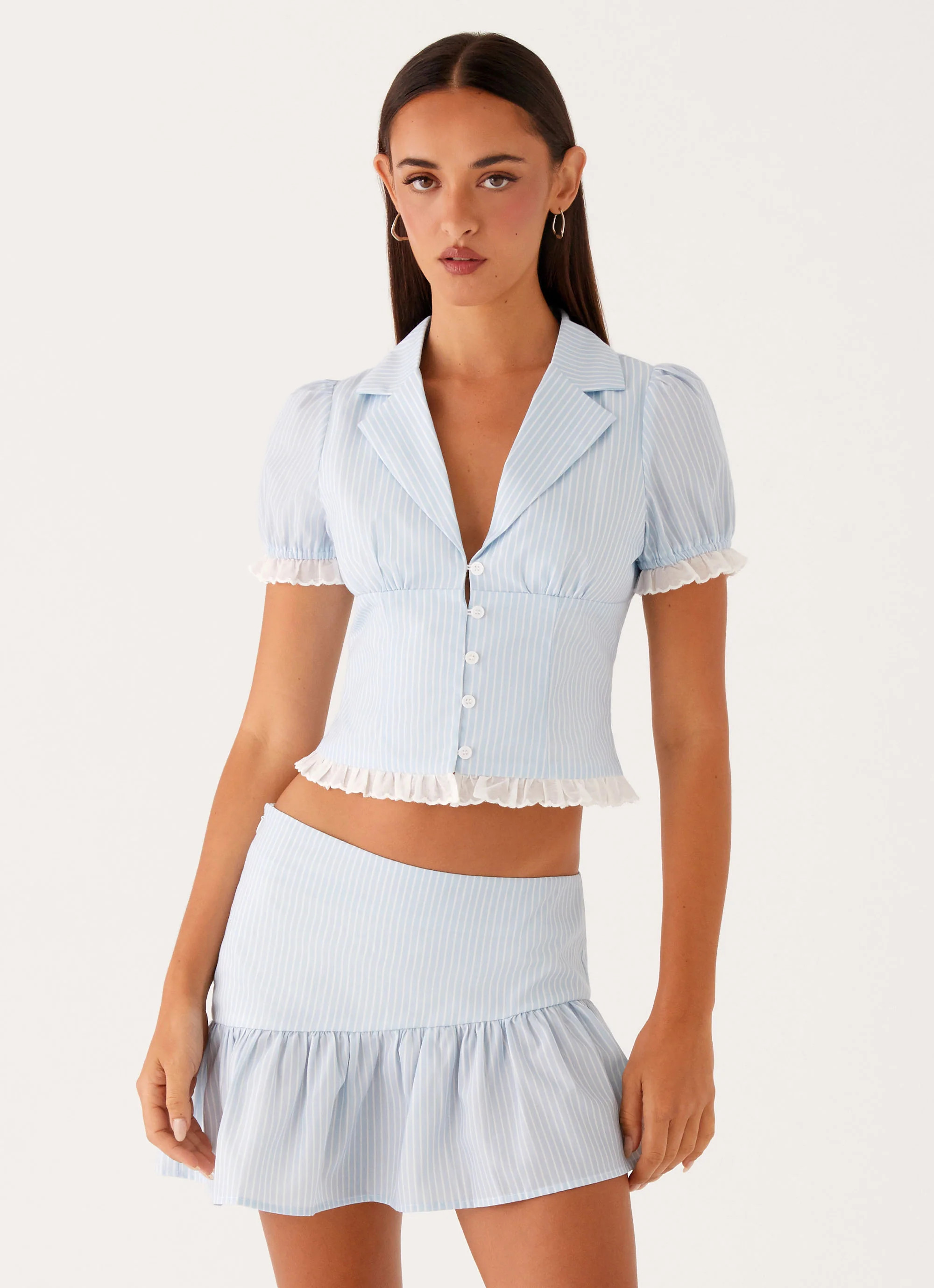 Bennett Button Up Top - Blue White Stripe | Peppermayo (Global)