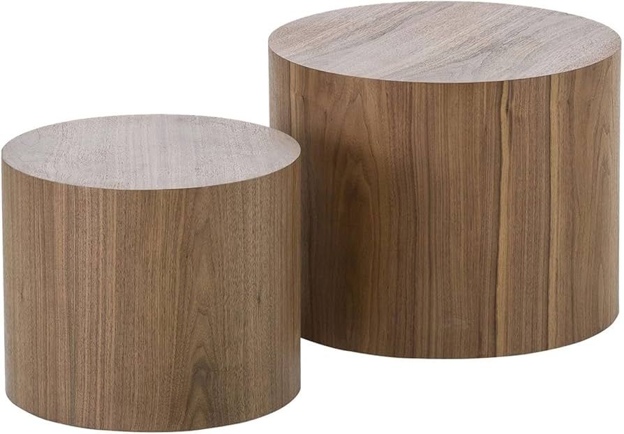 LKTART Nesting Table Set of 2, Round Coffee Table Circle Wooden End Tables Modern Accent Side Tab... | Amazon (US)
