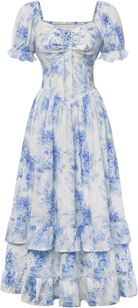 Scarlet Darkness Women Floral Cottagecore Dress Puff Sleeve Maxi Ruffled Corset Dress | Amazon (US)